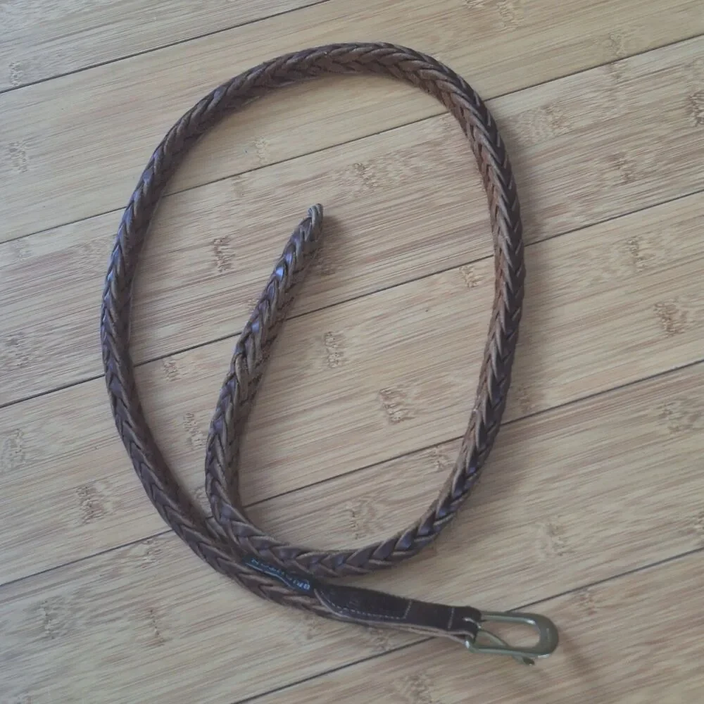 Vintage Brighton Braided Bullwhip Leather Belt Solid Brass Buckle Crafted in USA